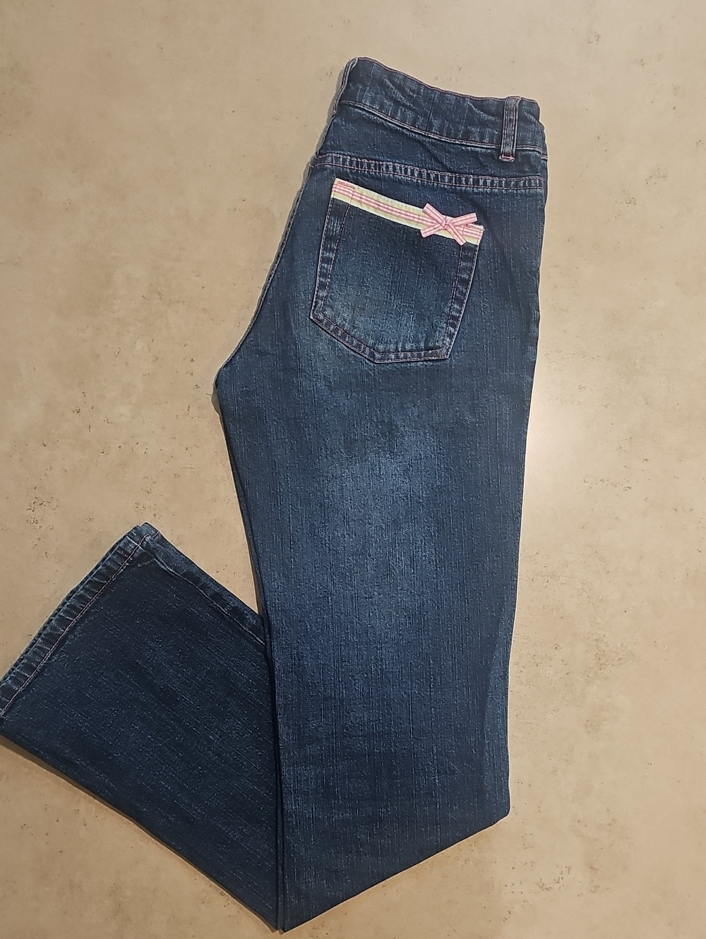 Lilly Pulitzer Dark Blue Boot Cut Jeans with Pink Bow Trim